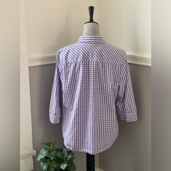 🔵5 For $15🔵 Croft & Barrow Purple & White Gingham Button Down Blouse - Picture 4 of 10